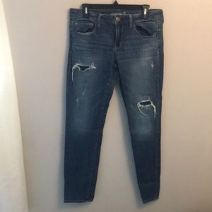 American Eagle Size 12 Skinny Jeans with Patched Holes